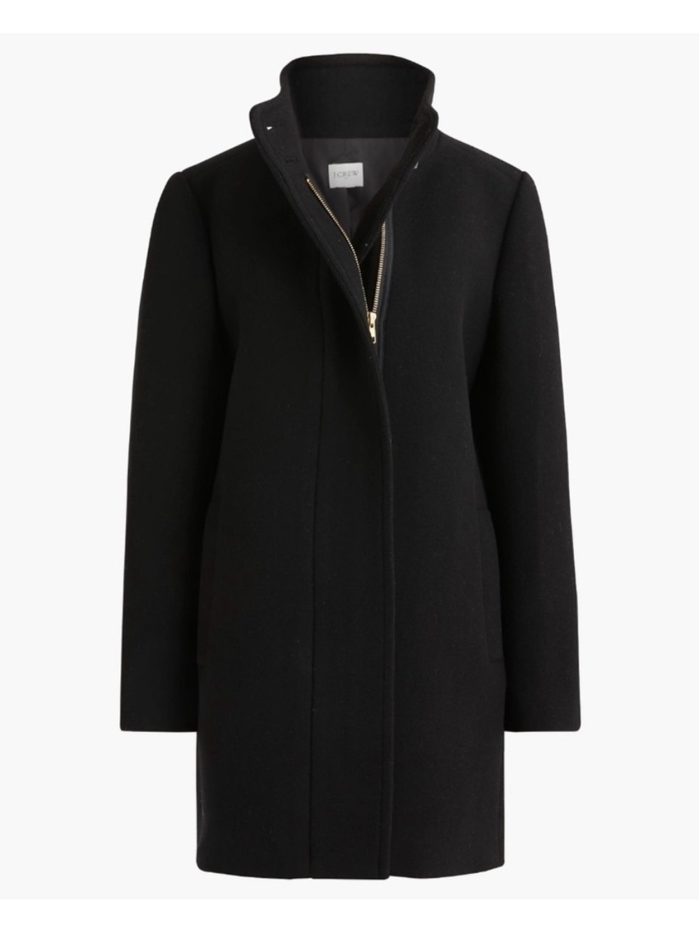 J. Crew Black Stand-Collar Wool-Blend Coat with Zip